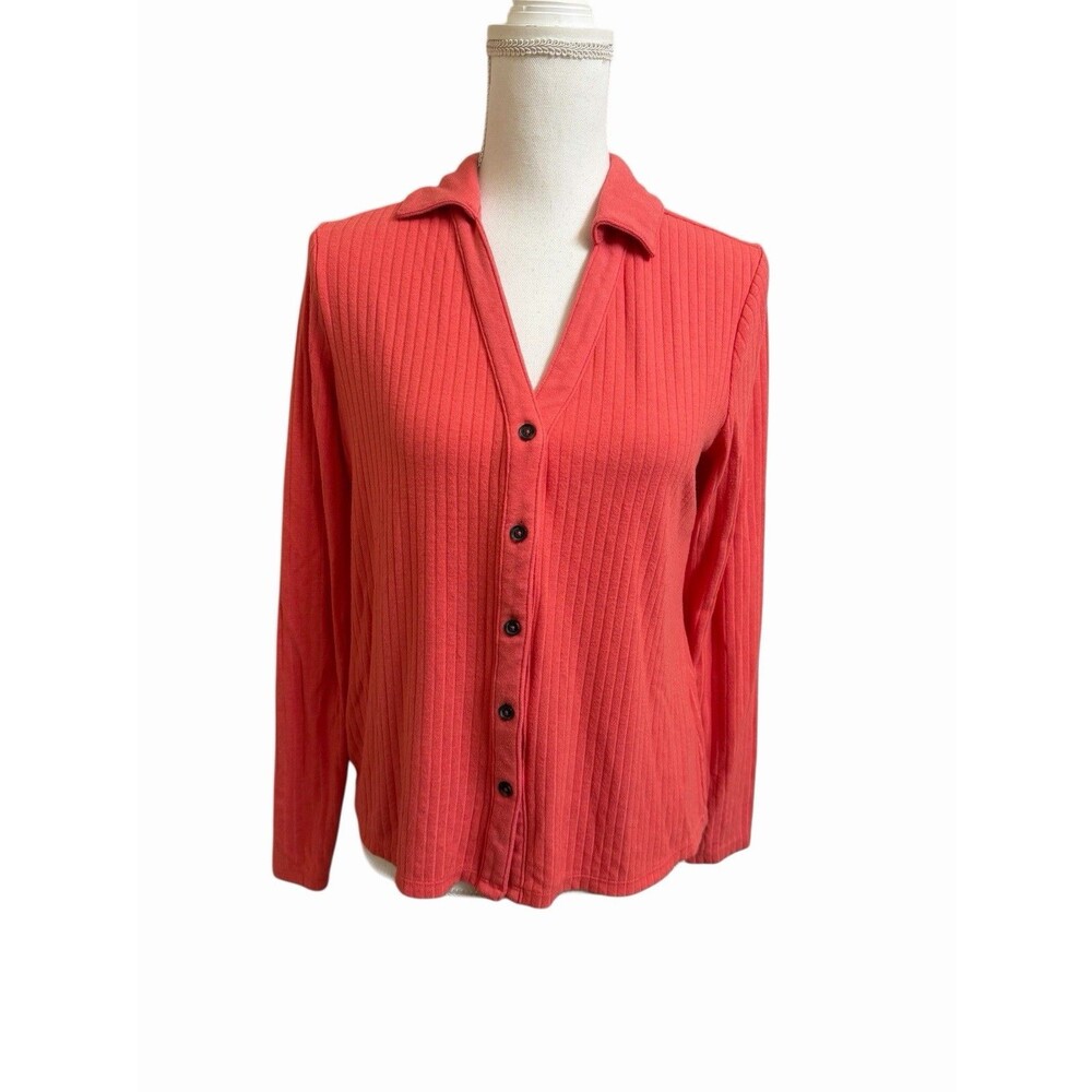 Banana Republic Women's M Collared Drop Needle Shirt Coral Blossom Long Sleeve